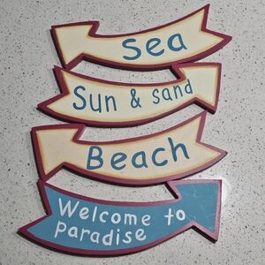 4 Wood Signs Beach ⛱️ Sea 🌊 Sun 🌞 & Sand Welcome to Paradise L👀K Art